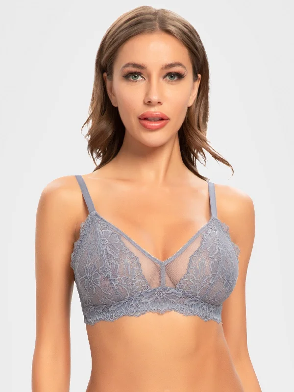 Bra with a plunge neckline for low - cut tops See Through Semi Sheer Wirefree Bralette Grey Bra with a plunge neckline for low - cut tops See Through Semi Sheer Wirefree Bralette Grey