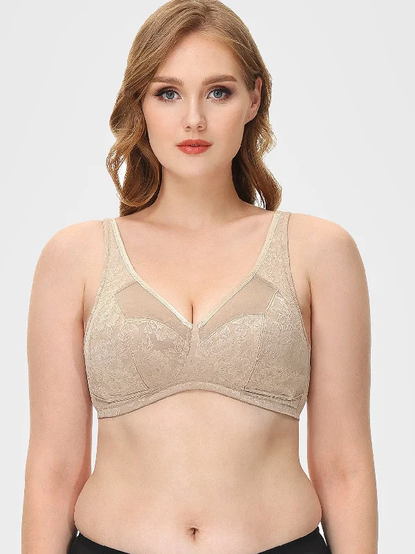 Bra with a floral - print for a feminine and stylish look​ Wirefree Minimizer Full Coverage No Padded Bra Toffee