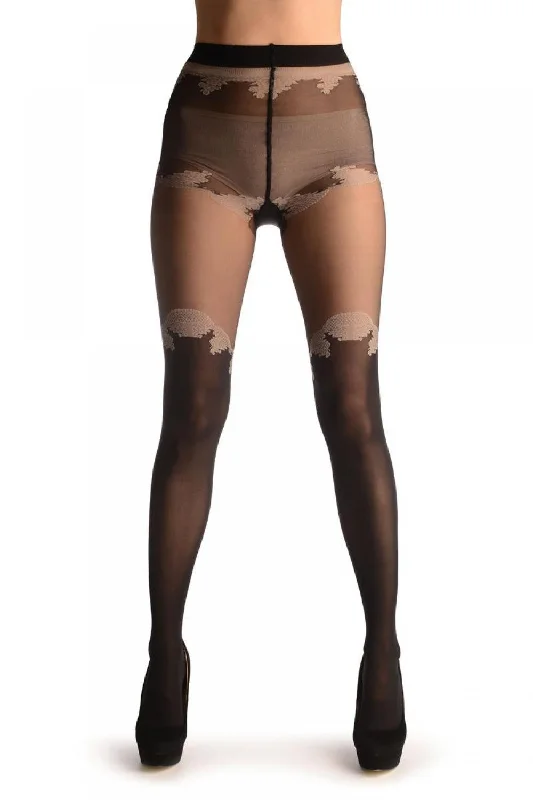 Reinforced - toe stockings for durabilityBlack Opaque Faux Stockings & Top With Lace Trim